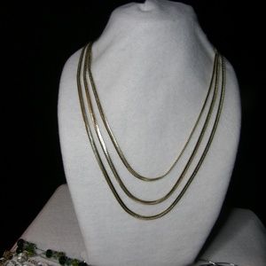 layered look, triple strand   gold tone chain